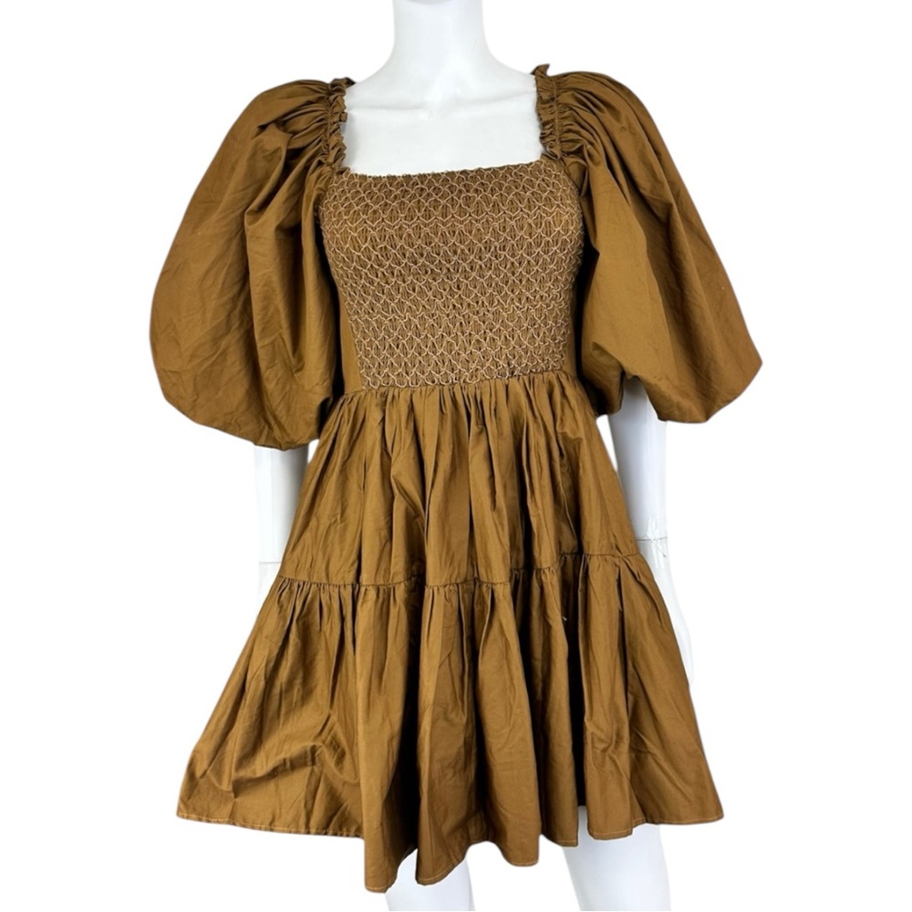 Elegant Brown Puff Sleeve Dress